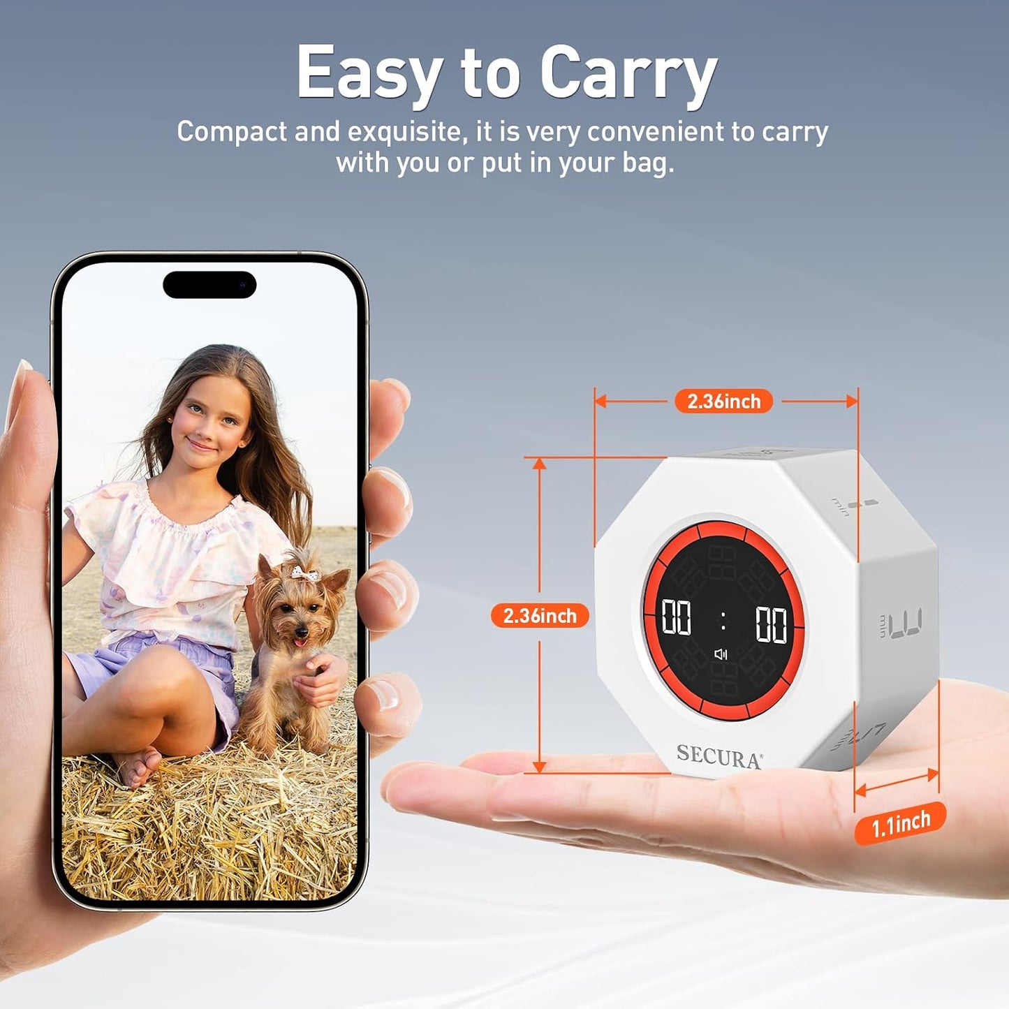Secura Pomodoro Timer for ADHD & Productivity, Flip Cube Timer with 7 Presets (1/3/5/10/15/30/60 Min), Visual Countdown Progress Bar for Work, Study, Kids & Desk (White)