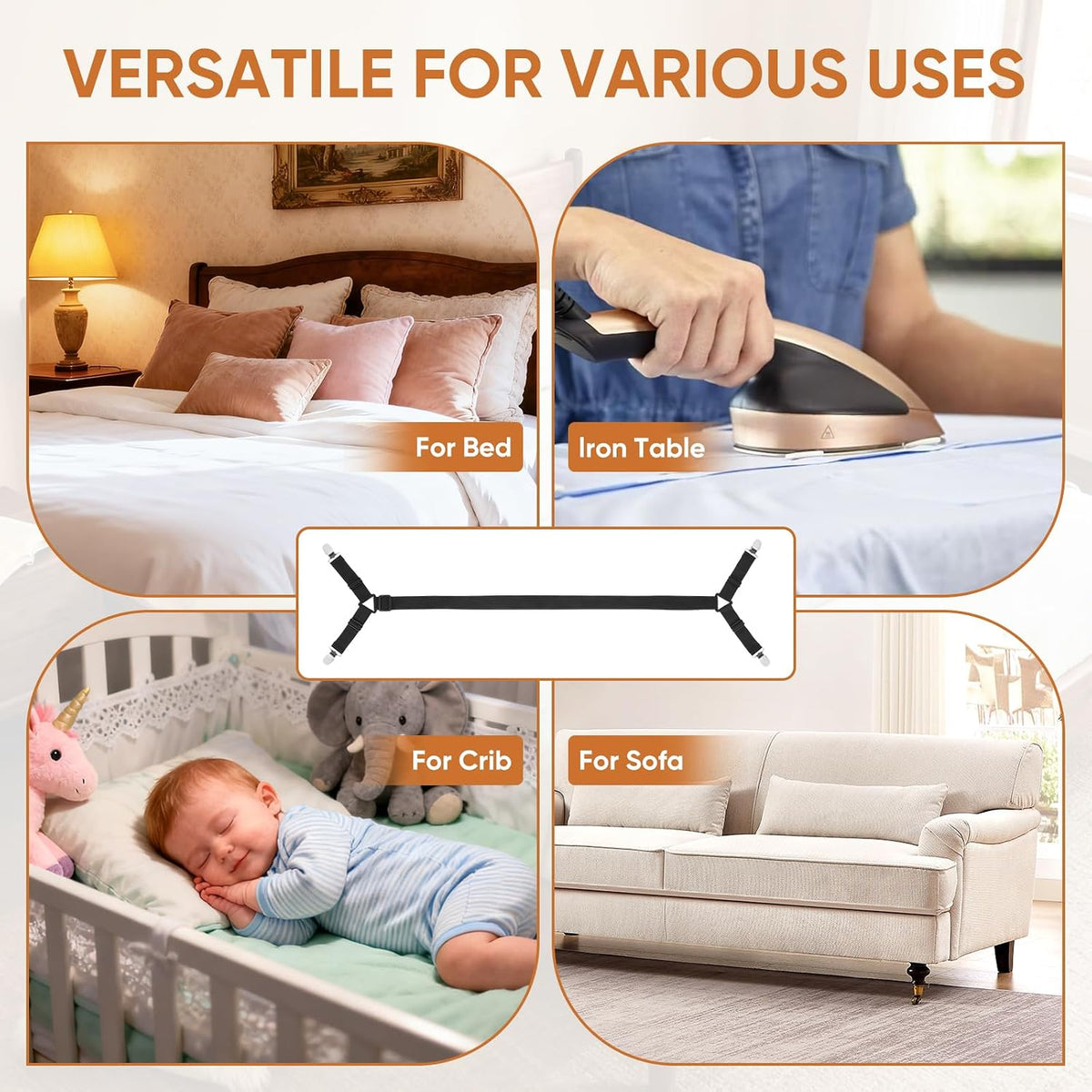 Bed Sheet Holder Straps, 2Pcs Elastic Adjustable Bed Sheet Grippers
