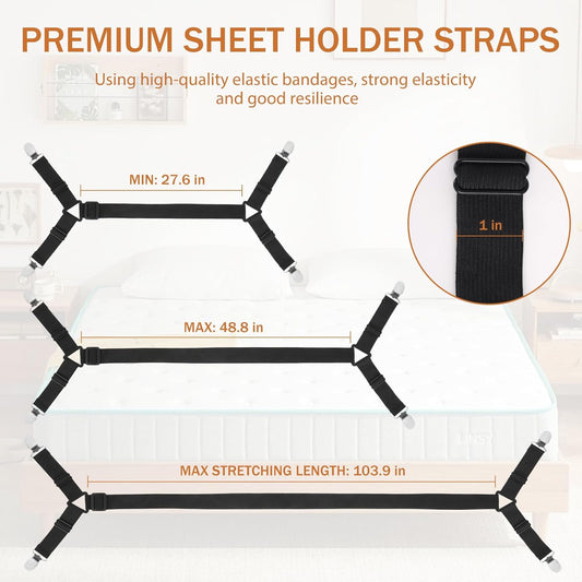 Bed Sheet Holder Straps, 2Pcs Elastic Adjustable Bed Sheet Grippers