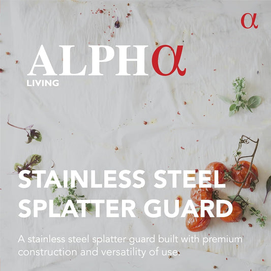 ALPHA LIVING Splatter Guard for Frying Pan & Food Strainer and Universal Cookware 13" - Stops Hot Oil Splash - RED Handle - Splatter Screen for Cooking - Alpha Living