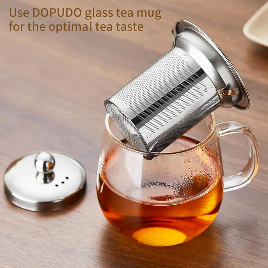 DOPUDO Glass Tea Cup with Infuser and Lid, 34oz/1000ml Large Borosilicate Teacup, Clear Mug for Loose Leaf Blooming Tea, Dishwasher Safe - Tea Maker Gift for Birthday