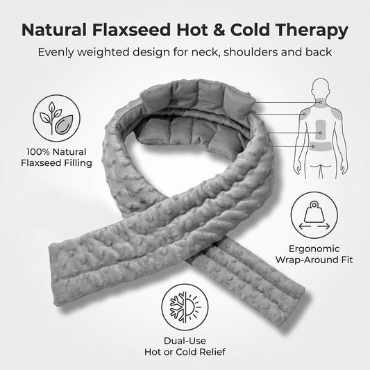 Heating Pad for Neck Shoulders and Back Microwavable – Natural Flaxseed, Multi-Chamber Even Heat, Reusable Hot Cold Compress for Muscle Soreness Relief.