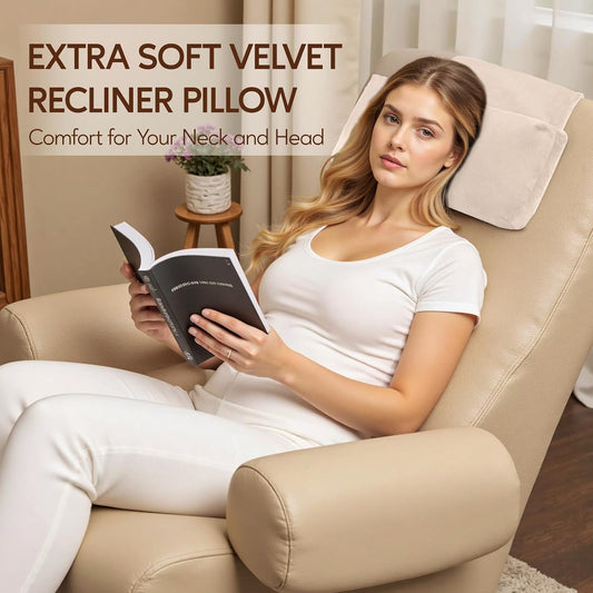 Neck Pillow for Recliner Chair, Adjustable Recliner Pillow for Headrest | Soft Velvet, Weighted Non-Slip Flap, Adjustable Filling, Washable Cover, for Recliners, Sofas, Office Chairs