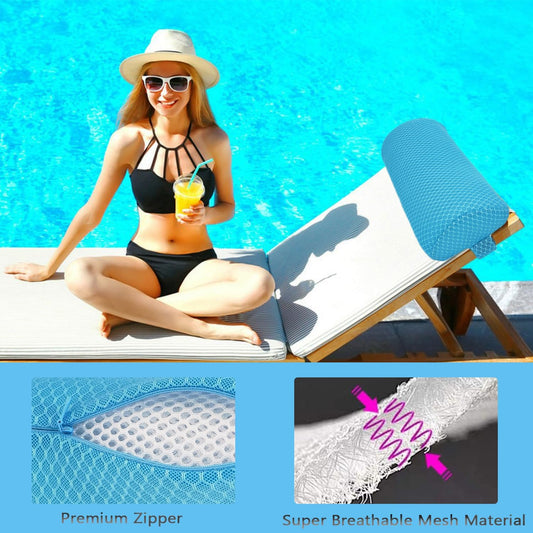 1 Pack Headrest Pillow for Patio Chaise Lounge,Recliner,Beach Chair,Gray | Resilient 3D mesh pillow with removable washable cover, adjustable elastic strap, ergonomic support, lightweight portable