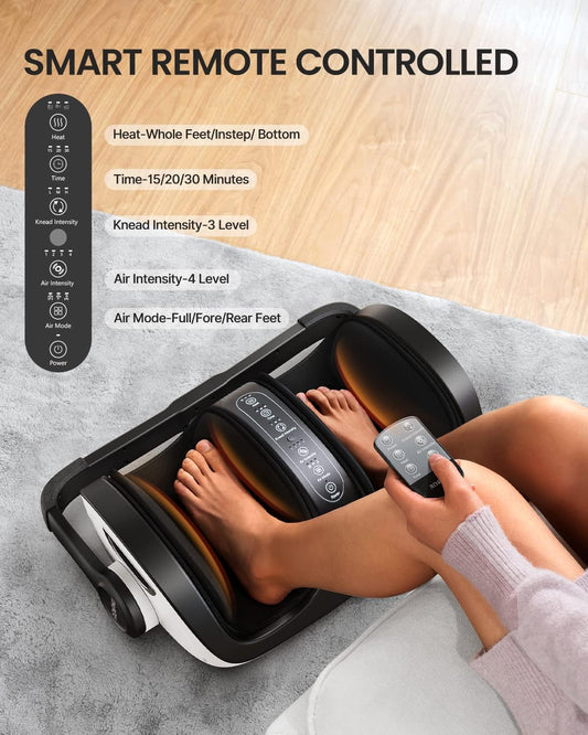 RENPHO 4-in-1 Customizable Electric Shiatsu Foot & Calf Massager with Heat | 3 Modes & 4 Levels Compression Massage for Tired Feet, 3 Modes Timing, FSA Eligible HSA, Gifts for Women & Men, Size 14