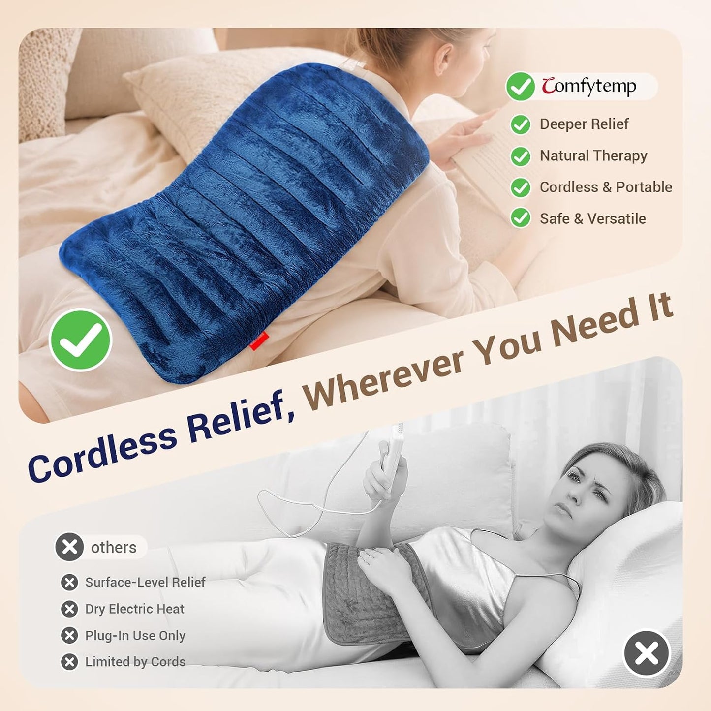 Comfytemp Microwave Heating Pad, 12"x22" Large Moist Heating Pad Microwavable Heat Pad for Back Pain Relief, Period Cramps, Weighted Hot Pack Warm Compress for Full Body Relaxation, Men Women Seniors
