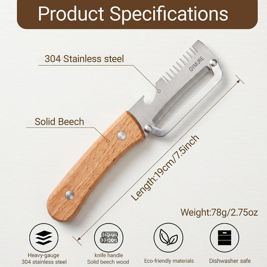 2026 New Multifunctional Vegetable Peeler with Wooden Handle and Bottle Opener, Stainless Steel Peeler for Kitchen, Multi Functional Vegetable Peeler for Fruit Potato Carrot Pumpkin Zucchini (1-Pack)