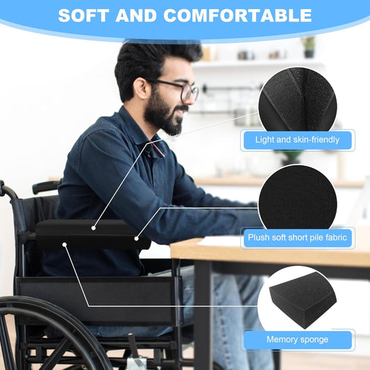 SPRING SEAON Wheelchair Accessories Armrest Covers, Memory Foam Pads, Pair | Short Plush Surface, Non-slip Bottom, Washable Covers, Wide Hook-and-loop Straps, For Transport, Office, And Gaming Chairs
