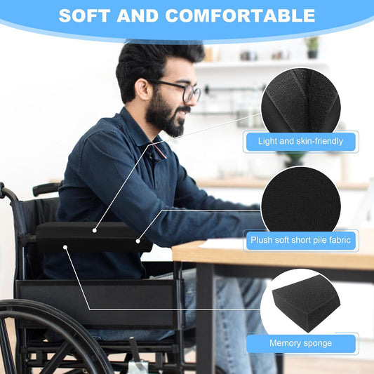 Wheelchair Accessories Armrest Covers, Memory Foam Pads, Pair | Short Plush Surface, Non-slip Bottom, Washable Covers, Wide Hook-and-loop Straps, For Transport, Office, And Gaming Chairs