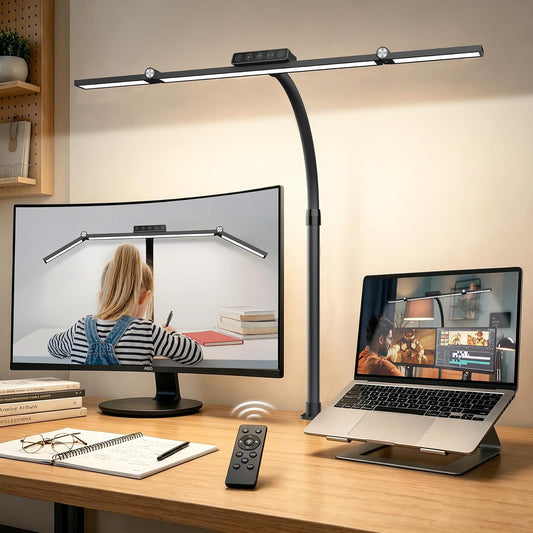 LED Desk Lamp Clip on Light with 3 Color Modes 10 Brightness Ring/Clamp Light 360° Adjustable Neck Dimmable Eye Protection Desk Lamps for Home Office