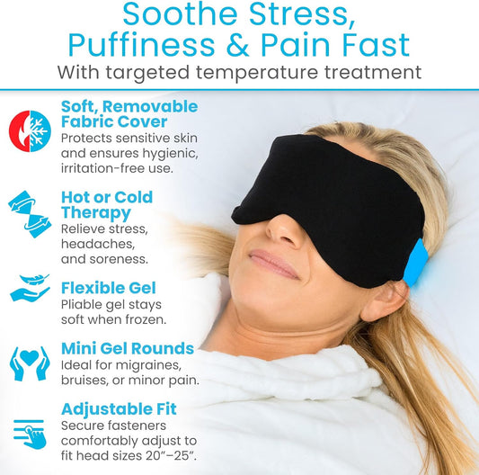Artic Flex Heated & Cooling Eye Mask for Sleeping - Reusable Gel Ice Pack | For Tension Relief, Migraines, Skin Puffiness, Sleep - Hot & Cold Therapy Spa Treatment - Dry Eyes, Dark Circles, Eye Bags