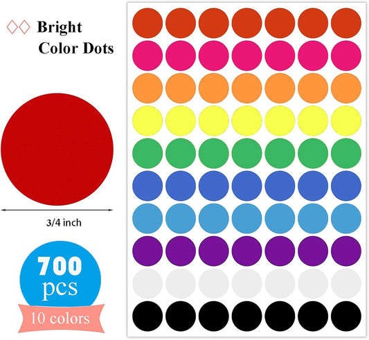 700 Pcs Colored Dot Stickers 3/4 Inch Circle Stickers Color Coding Labels | Round Stickers, Preschool Classroom Must Haves, Polka Dot Stickers for Office Student, Multi Colored, 70 Labels/Sheet