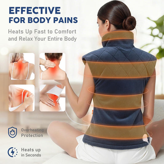 Electric Heating Pad for Neck Shoulders and Back Pain Relief, Large Weighted Neck Shoulders & Back Heat Pad, 6 Heat Settings Auto-Off, Gray