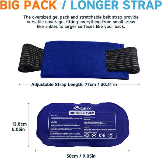 BICAREE Ice Packs for Injuries Reusable (3-Piece Set), Hot & Cold Gel Pack with Adjustable Wrap for Joint and Muscle Pain, Swelling, Knees, Back, Shoulder
