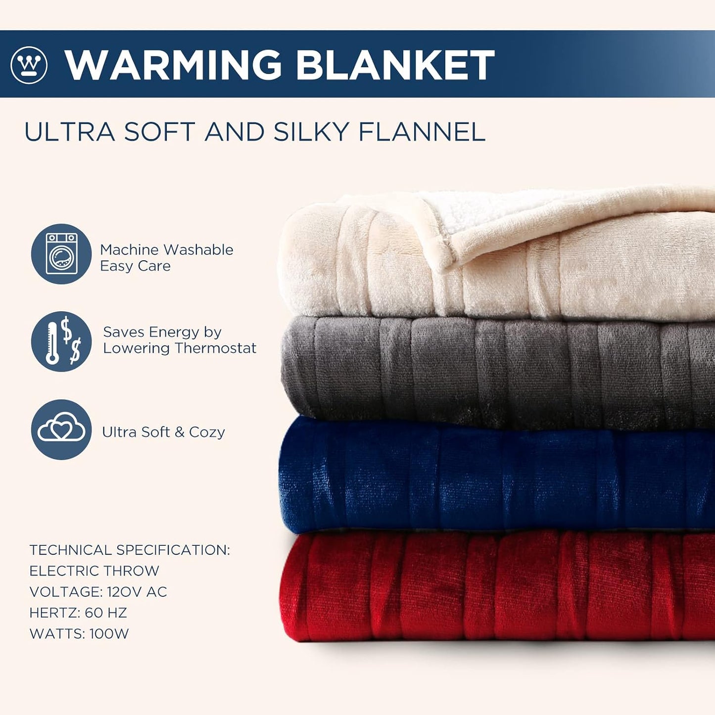 Westinghouse Heated Throw Blanket, 50"x60", Charcoal, ETL Certified | 6 Heating Levels, 2-10 Hours Auto-off, Overheat Protection, Flannel to Sherpa, Machine Washable, Couch Bed Office Home