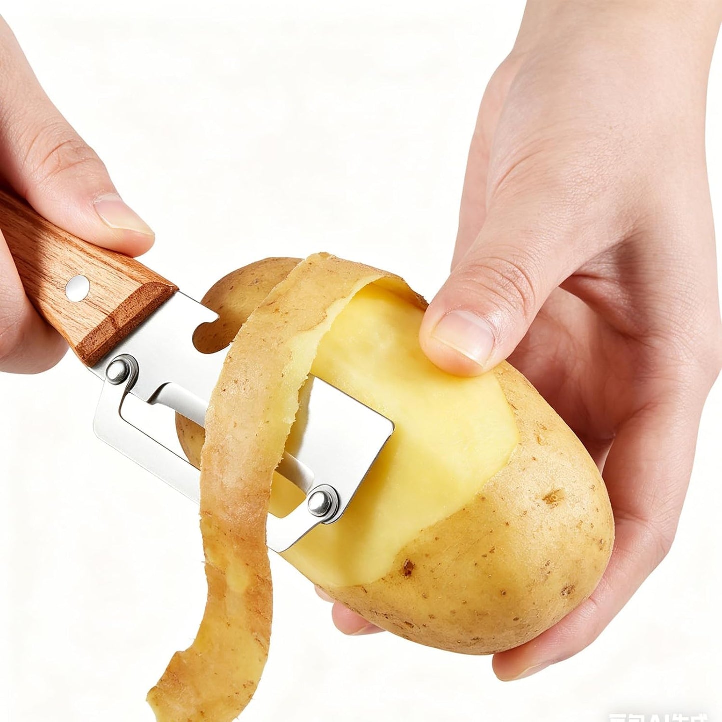 2 in 1 Multi Functional Vegetable Peeler for Kitchen,Vegetable Peeler with Wooden Handle and Bottle Opener, Stainless Steel Blade Kitchen Tool for Fruit Apple Carrot Potato Pumpkin Papaya(2PCS)
