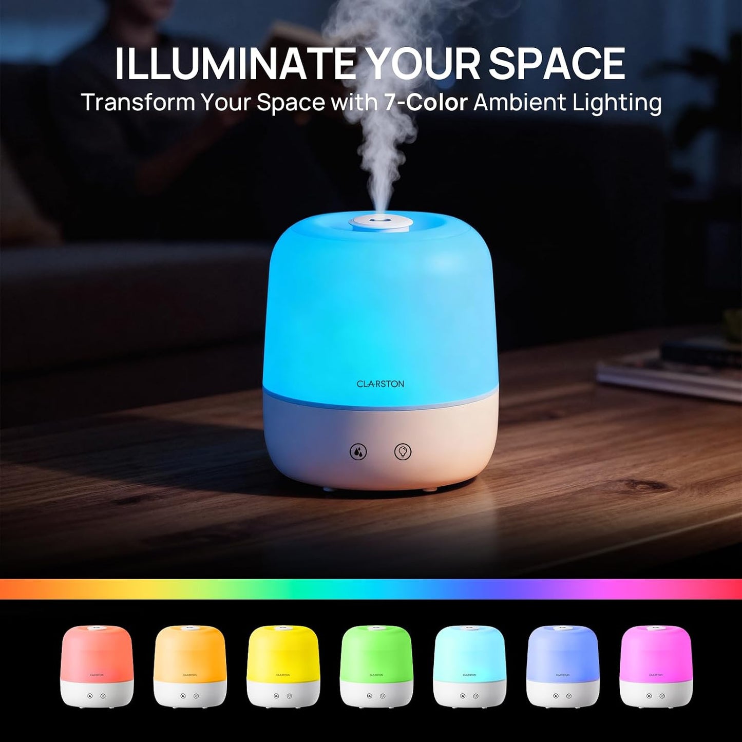 Clarston 2L Cool Mist Humidifier for Bedroom with 360° Adjustable Nozzle, High and Low Mist Levels, Ultra-Low Noise, Light-Off, No BPA, Auto Shut Off, Ideal Baby Humidifier with Easy Top Filling