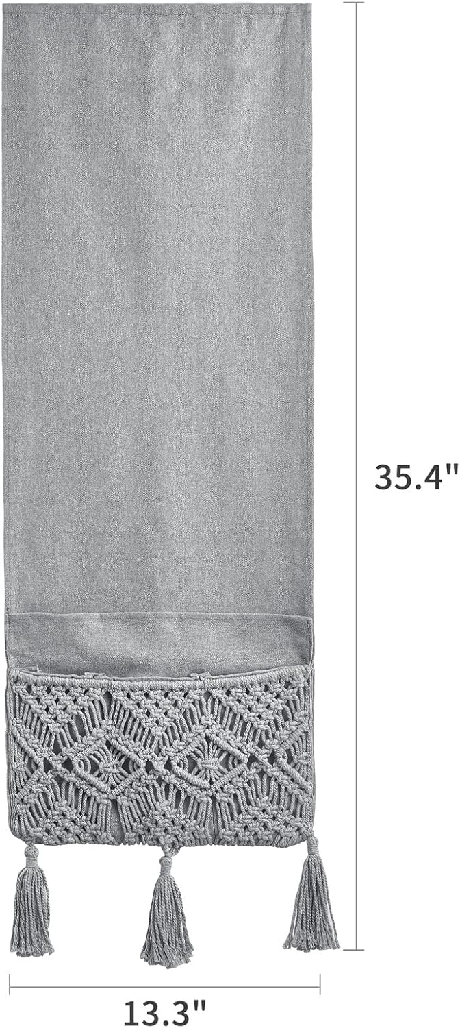 Mkono Macrame Armchair Caddy, Boho Couch Armrest Organizer, 4 Pockets Beige