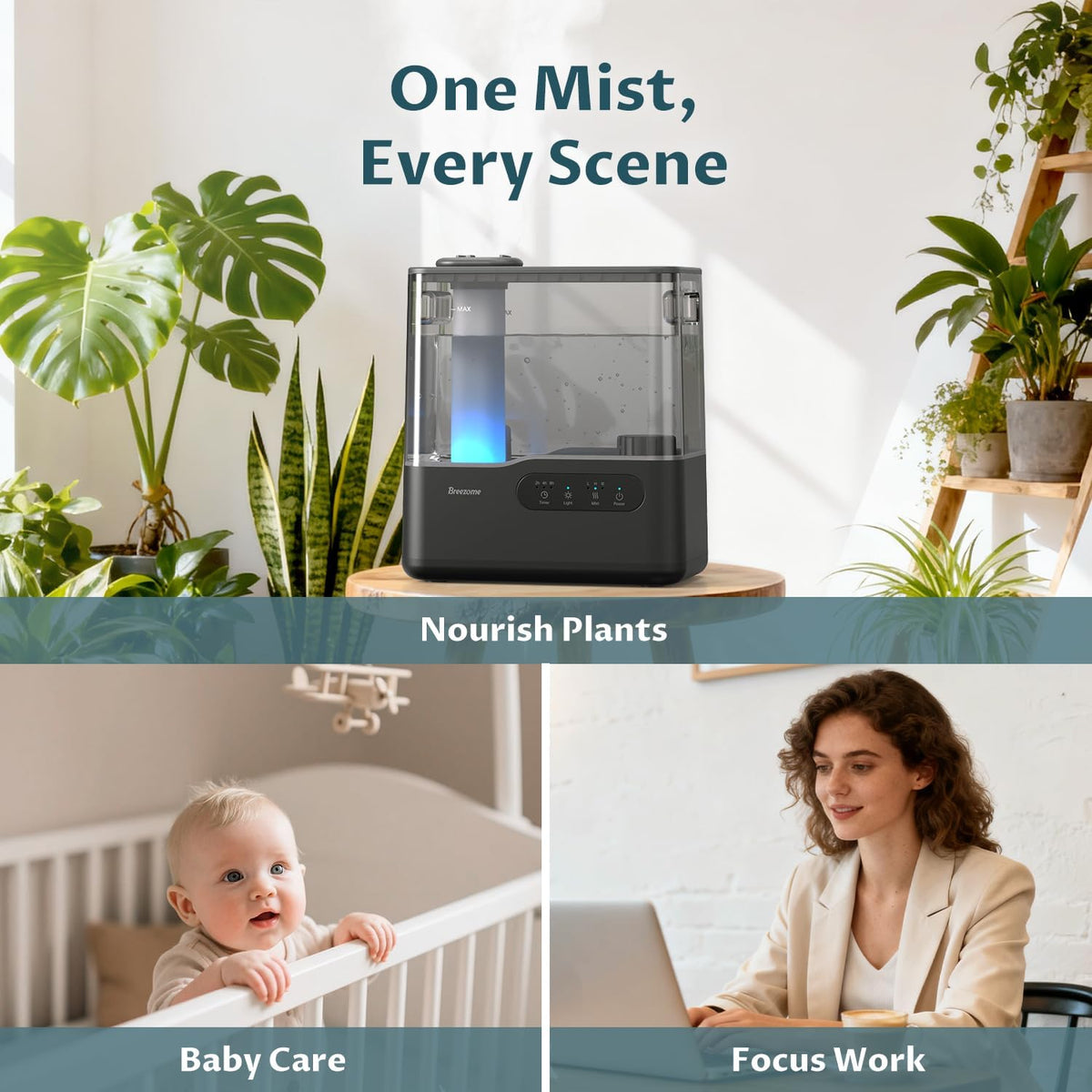 BREEZOME 5L Cool Mist Humidifier for Bedroom 7-Color Mood Light Quiet 25dB