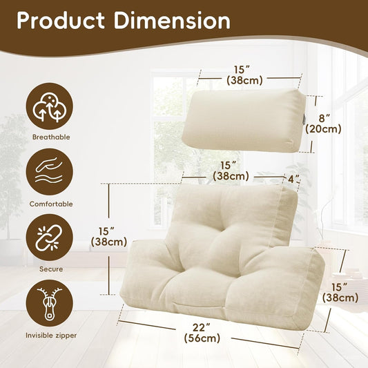 2 Piece Neck Pillow and Lumbar Support Back Cushion Set for Recliner, Beige | Adjustable Headrest with straps, Comfort Back Pillow with High-Density Foam for Recliners, Glider & Office Chairs, Sofa