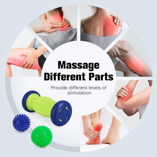 Maliton Massage Ball Set - 3 in 1 - with Foot Roller & Spiky Balls | Relieves plantar fasciitis, heel spurs, muscle pain, Ergonomic deep tissue roller, For feet, back, neck, Durable