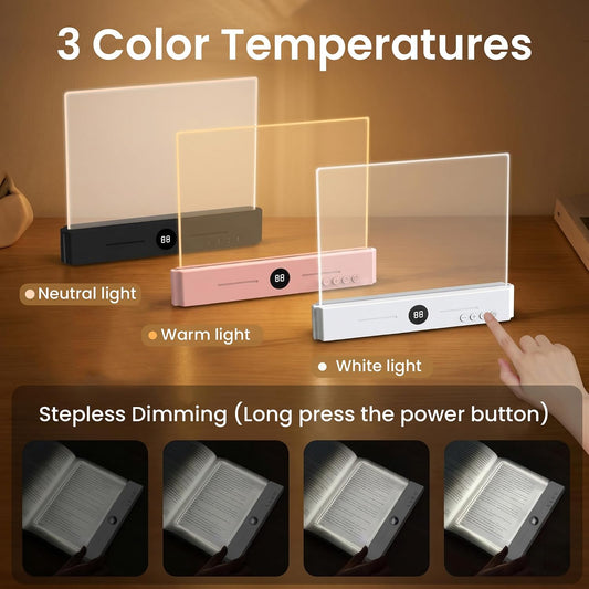 Book Light, Rechargeable LED Book Light for Reading in Bed, Clear Flat Panel Full Page Light, 3 Color Temperatures &Timer, Eye-Caring Night Reading Lamp, Book Gifts for Readers Women Kids