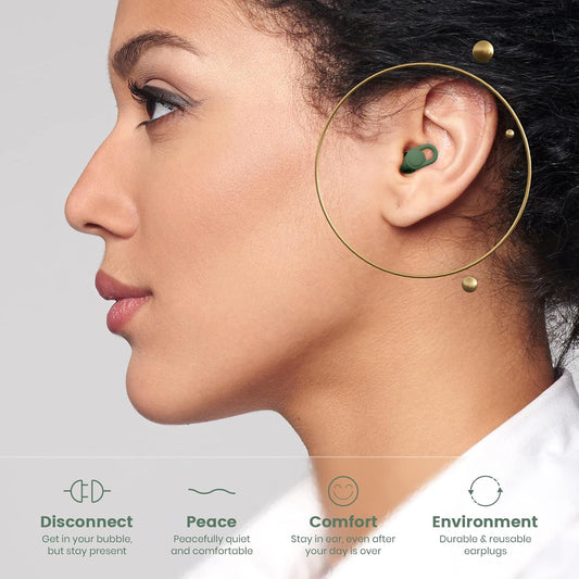 Silicone Ear Plugs for Noise Reduction - Reusable Soft Comfortable Earplugs for Sleeping,Noise Sensitivity & Flights -16 Ear Tips in XS/S/M/L, with 2 Travel Boxes - 33dB Noise Cancelling (Olive Green)