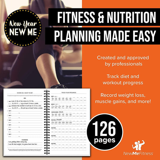 NewMe Fitness Journal for Women & Men, Food & Workout Journal, Planner Log Book to Track Weight Loss, Muscle Gain, Home Gym Exercise, Bodybuilding Progress, Daily Nutrition & Personal Health Tracker