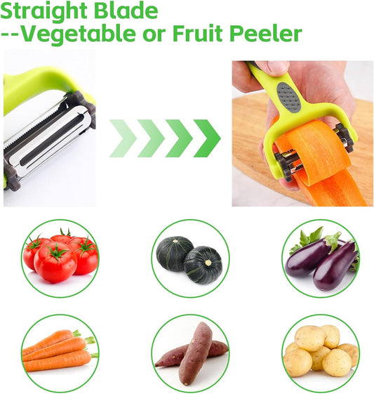 Kitchen Vegetable Peeler, Fruit Carrot Zucchini Cucumber Vegetable, Y Vegetable Peeler 3-in-1 Serrated Blade and Standard Blade Rotation Design, Non-Slip Grip
