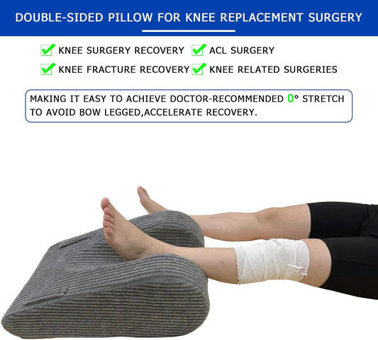 Double-Sided Knee Replacement Recovery Aids for After Surgery | Leg Elevation Pillow Extension & Elevation Wedge for Knee Hip Ankle Support, Corduroy Leg Support with Handles, Leg Lifter
