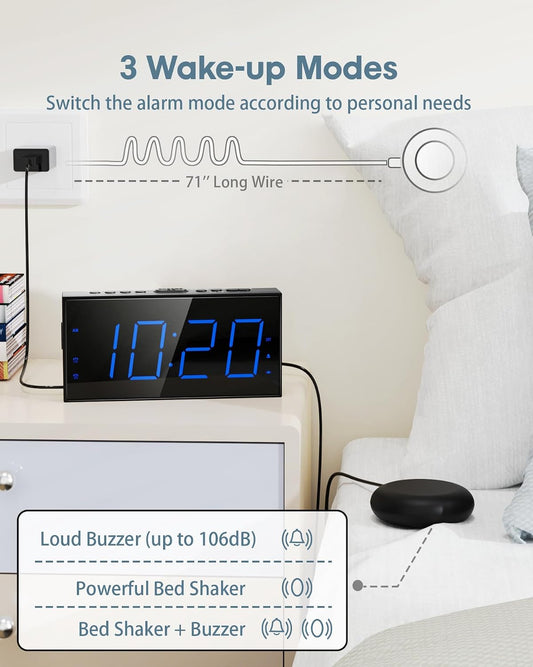 Alarm Clock with Bed Shaker, Vibrating Alarm Clock for Heavy Sleepers