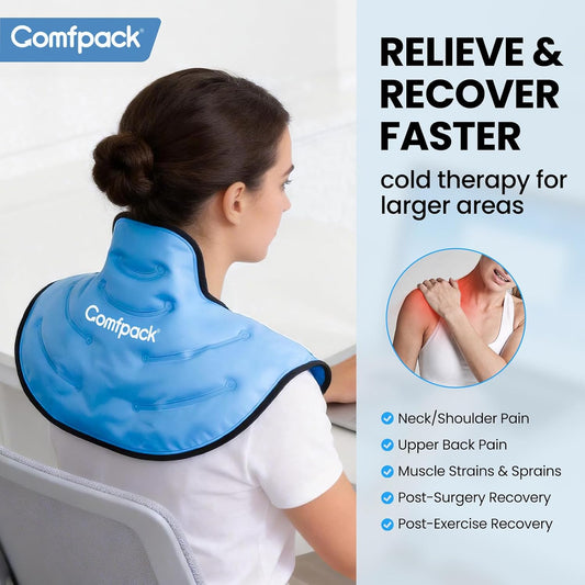 Comfpack Ice Pack for Neck and Shoulder Pain Relief, Large Neck Ice Pack Wrap with Ultra-Soft Plush Lining, Reusable Cold Compress Therapy for Cervical Injuries, Surgery, Post-Workout Recovery Gifts