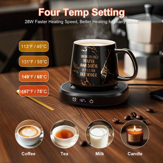 Coffee Mug Warmer Set for Desk, Smart Heated Electric Tea Cup Warmer Plate | Coffee Lover Mug and Warmer Set, Office Home Beverage Warming Candle Heater, 4-Temp Control 8H Auto Shut Off, Men Women Gift