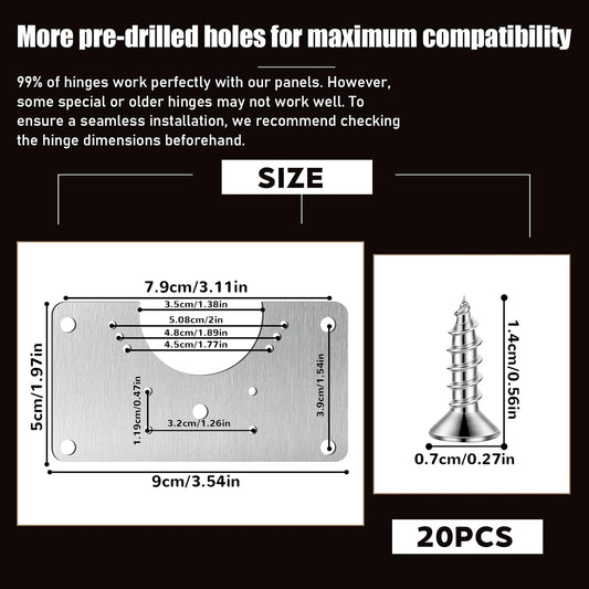 20 PCS Upgraded Cabinet Hinge Repair Plate Kit Thickened by 0.7 mm Stainless Steel Hinge Repair Brackets Kit Metal Hinges Repairs Fixing Plates with Screw for Kitchen Cupboard Door Locker Cabinet Door