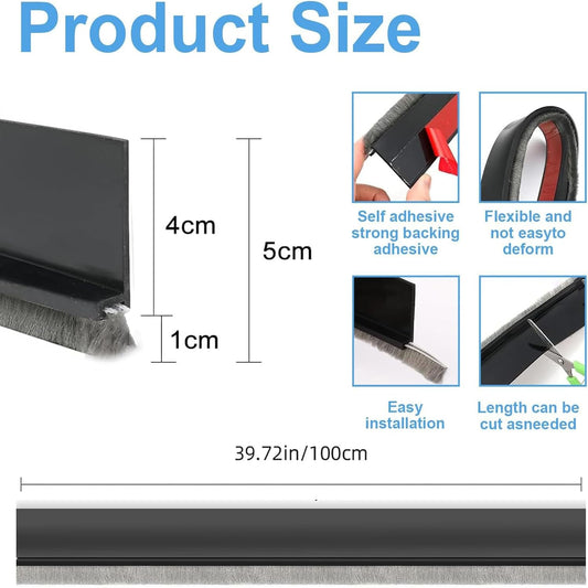 39-inch Door Draft Stopper with Brush - Adhesive Weather Stripping Seal for Exterior/Interior Doors | Under Door Sweep Blocks Drafts, Noise & Dust | Fits 1/4"-1" Gaps(White)