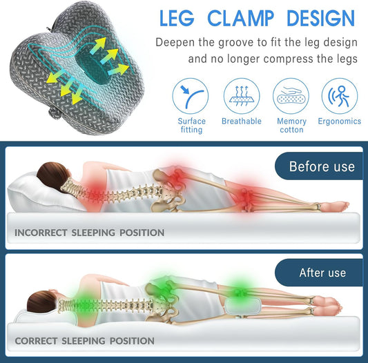 Memory Foam Knee Pillow for Side Sleepers – Orthopedic Leg & Hip Alignment Cushion, Spine Support Pillow for Back, Shoulder & Pressure Relief