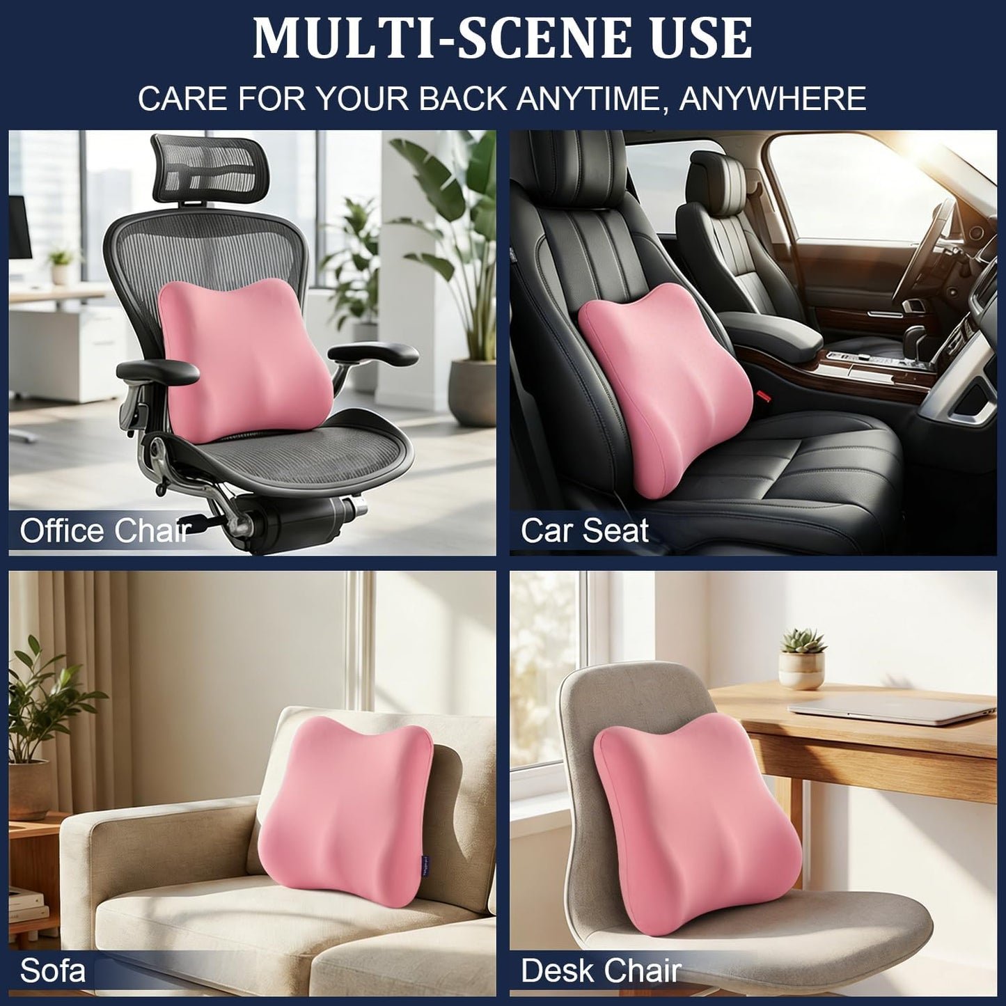 Lumbar Support Pillow for Office Chair Memory Foam Lumbar Cushion with Removable Cover Soft Back Support Pillow Suitable for Car, Couch, Gaming, Dark Blue