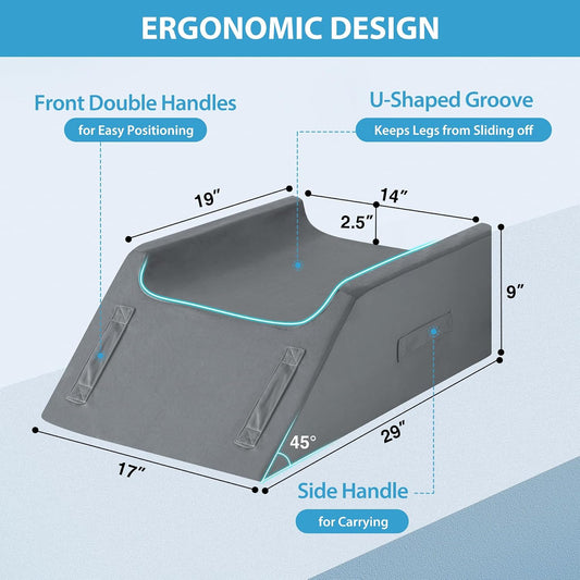 MEGCXIT Leg Pillow Elevation Blood Circulation, Wedge Pillow for Legs Swelling, Knee Pillow Wedge Post Surgery, Leg Elevation Pillows for After Surgery, Memory Foam Foot Leg Elevating Pillow, Grey