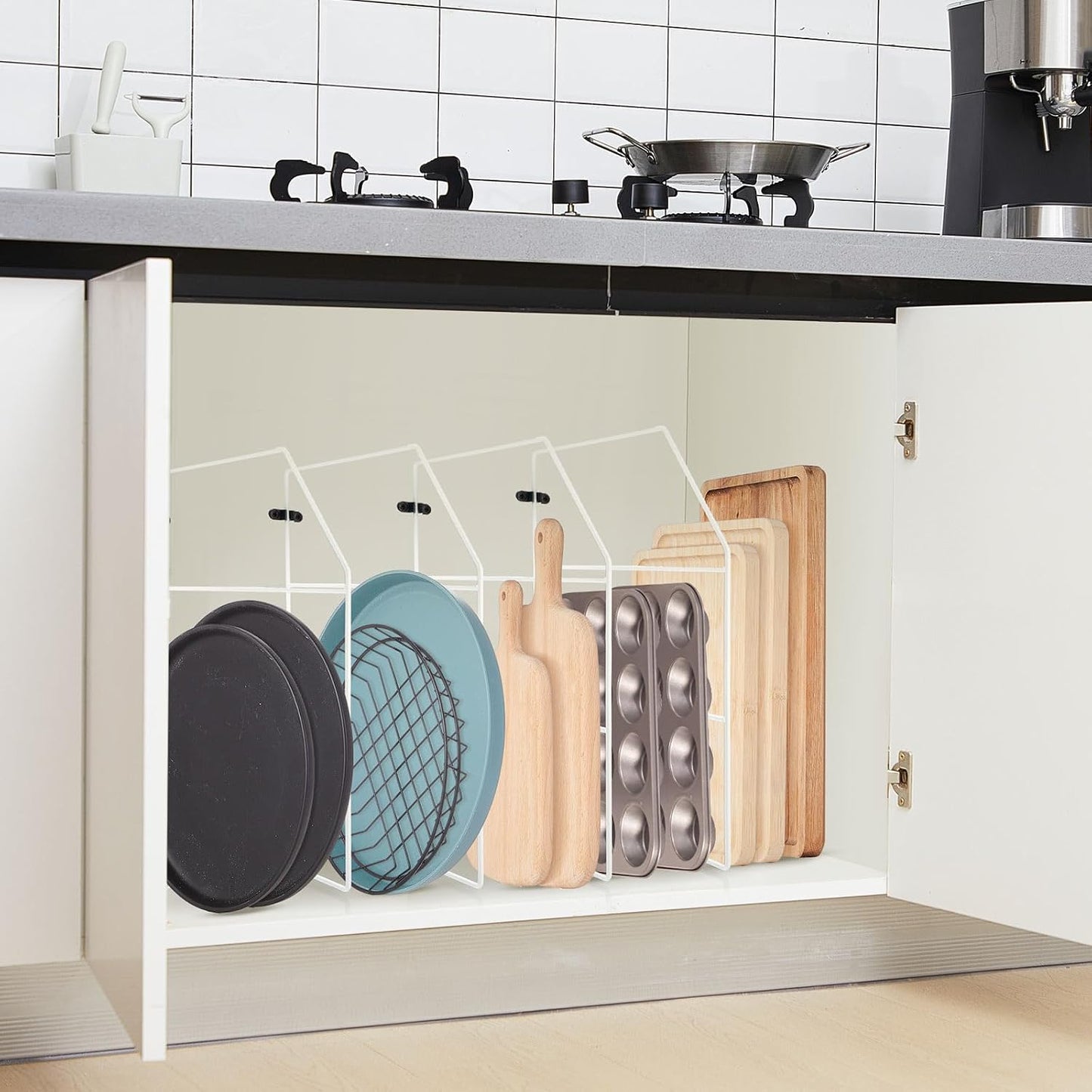 Blulu 4 Pcs Baking Sheet Organizer 18" x 20" Tray Dividers for Cabinets Kitchen Cabinet Dividers Vertical for Baking Sheets Chrome Pan Rack Storage Wires for Kitchen Cupboards (Black)