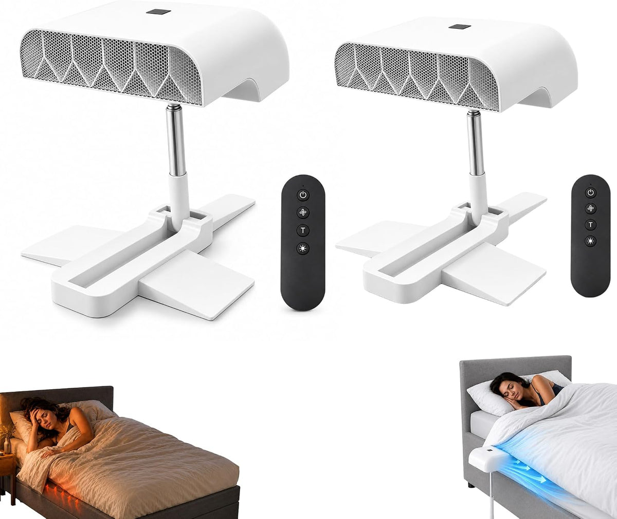 Under Sheets Cooling Fan, Rechargeable Cordless Bed Cooler for Under Blanket Use, 5-Speed Airflow with Remote Control, Adjustable Height Sleep System for Hot Sleepers (1p)