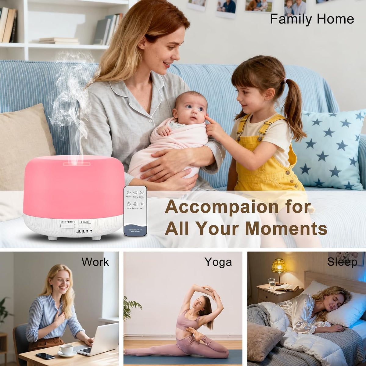 300ML Essential Oil Diffuser, Remote Control Ultrasonic Aromatherapy Oil Diffusers Cool Mist Humidifier, Waterless Auto-Off and 7 LED Light Colors for Bedroom, Yoga, SPA, Baby