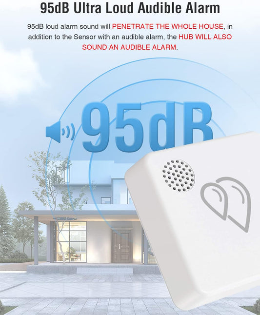 Water Leak Detector for Home, 95dB Water Alarm, 1m Probe, Hub Add-On | One probe tip on a 39 in waterproof cable; water and no-water alert modes; under sink, washer, heater, basement, sump pit