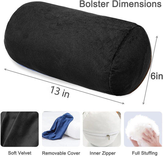 1 MIDDLE ONE Round Cylinder Bolster Pillow with Removable Cooling Cover, Tube Roll Cervical Pillow for Head, Neck, Back and Legs Support, 13"x 6", Grey