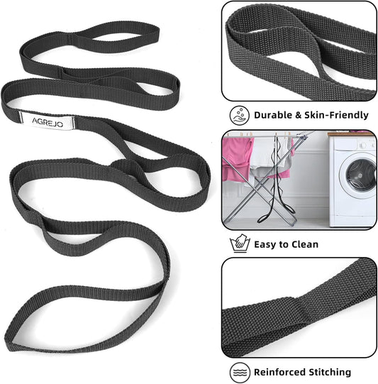 AGREJO Stretching Strap Yoga Strap Physical Therapy for Home Workout, 10 Loops Non-Elastic Stretch Band for Pilates, Flexibility, Exercise and Gymnastics