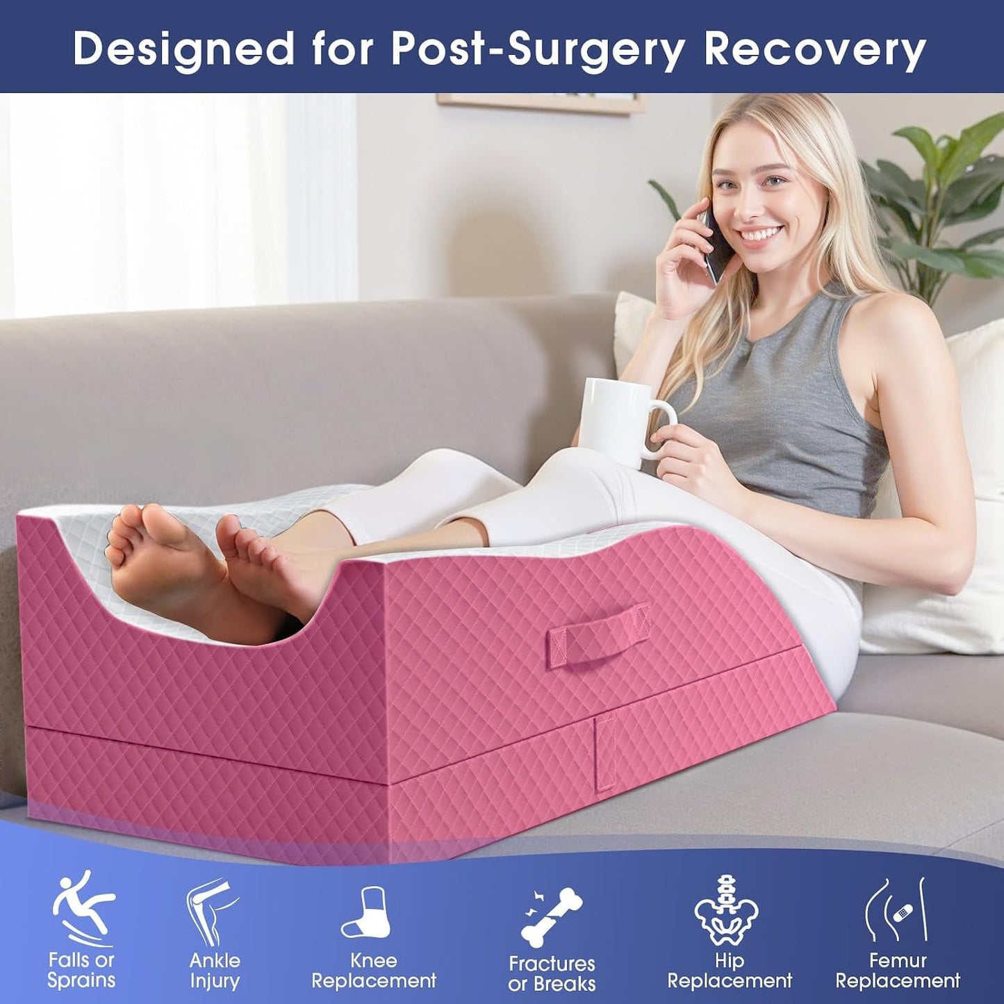 CushZone Leg Pillow, Leg Elevation Pillow with Pad and Memory Foam, Height Adjustable Bolster Pillow for Legs, Leg Pillow Elevation Blood Circulation, for Post-Surgery, Grey
