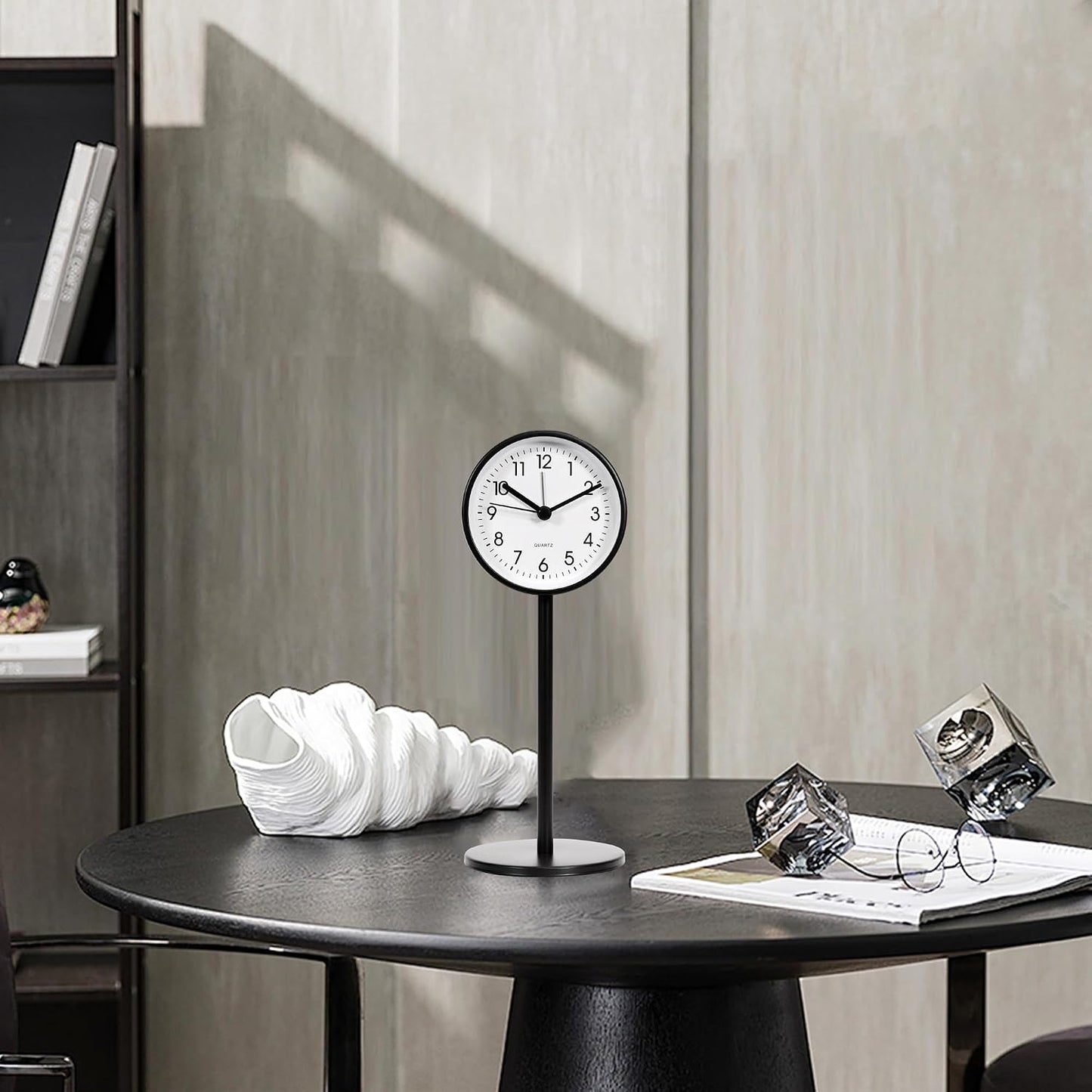 Alarm Clock for Bedroom, 3.2" Small Analog, Black | Silent Non Ticking, Battery Operated, Vintage Retro Design, Night Light, Easy to Read