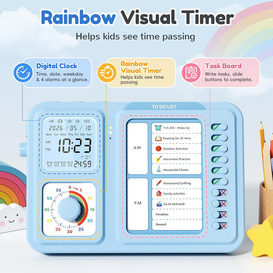 3-in-1 Visual Timer for Kids, Chore Chart for Kids, Visual Schedule(Blue)