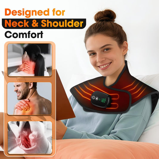 Cordless Neck and Shoulder Heating Pad, Weighted Rechargeable Heat Neck and Shoulder Wrap, Cordless Neck Heating Pad Built in 8.4V 4000mAh Battery