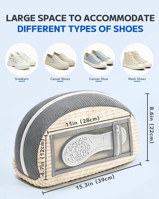 Shoe Washing Bag, Laundry Shoe Bag for Washer and Dryer, Sneaker Cleaning Protection Bag for Tennis, Casual, Athletic Shoes, with Mesh Pocket for Insoles, Self-Locking Zipper (Grey 2pcs)