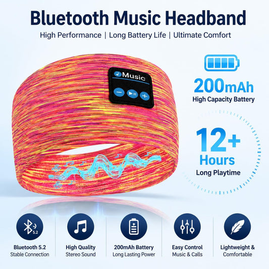 Sleep Bluetooth Headphones, Sleep Headphones Headband Wireless for Sleeping Side Sleeper, Wireless Sleep Earphones for Workout Sports Yoga Running Travel(Pinkish Yellow)